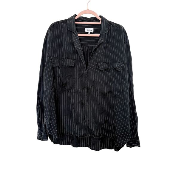 Pistola Shirt Womens Large Black Irene Stripe Minimalist Indie Sleak Relaxed Fit - Picture 2 of 6